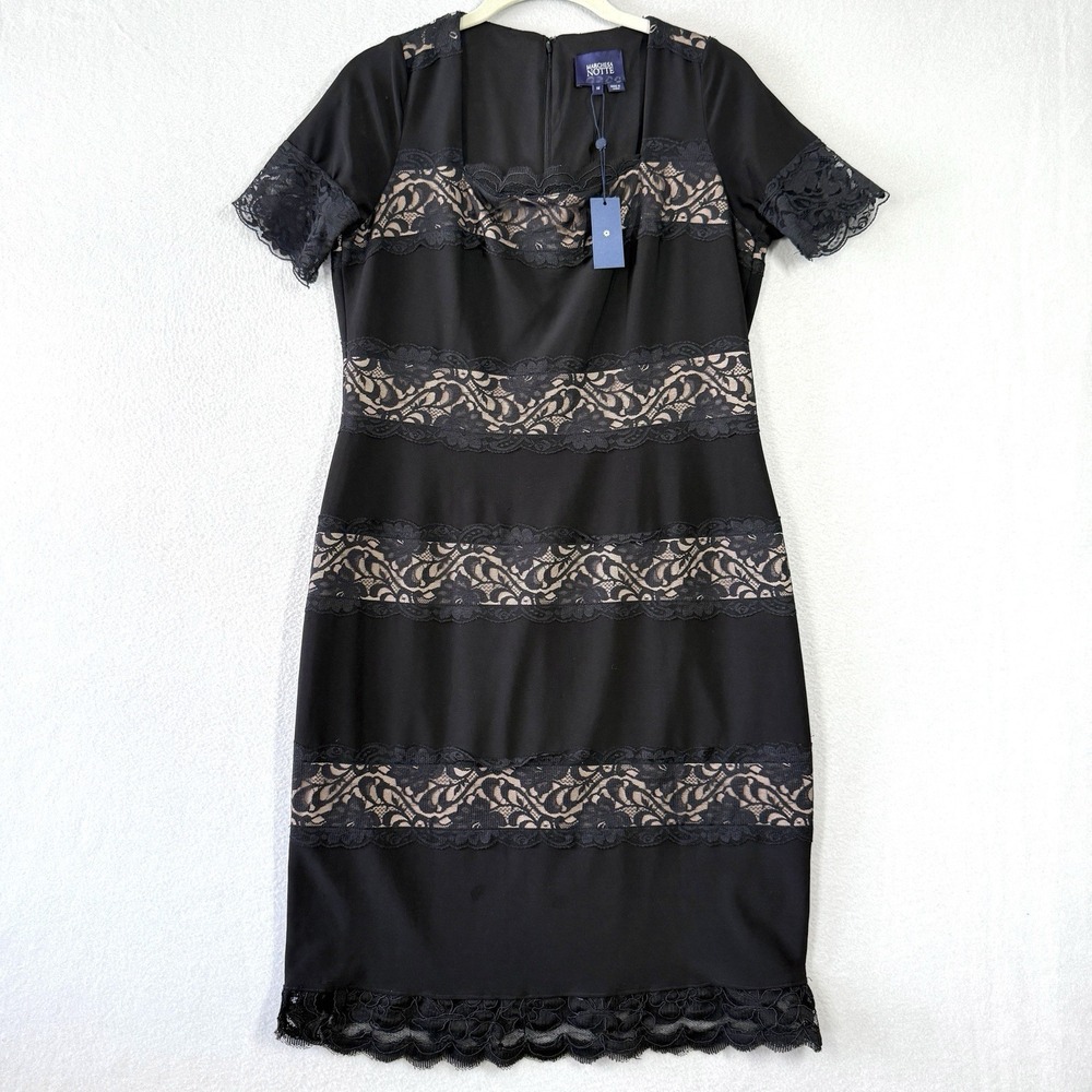 Marchesa Notte Dress Womens 14 Sheath Floral Lace‎ Stripe Black Lined NEW READ
